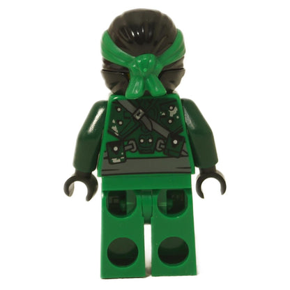 LEGO® Lloyd Hunted minifigure back view wearing green wrap without symbol print and green ninja outfit close-up