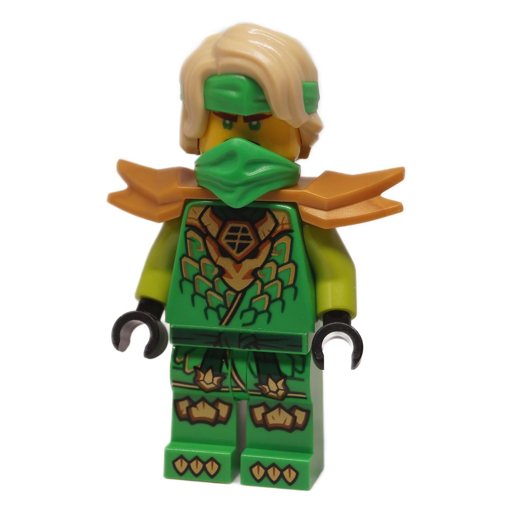 LEGO® Minifigura NINJAGO® Lloyd vista frontal mostrando armadura verde Dragons Rising S4