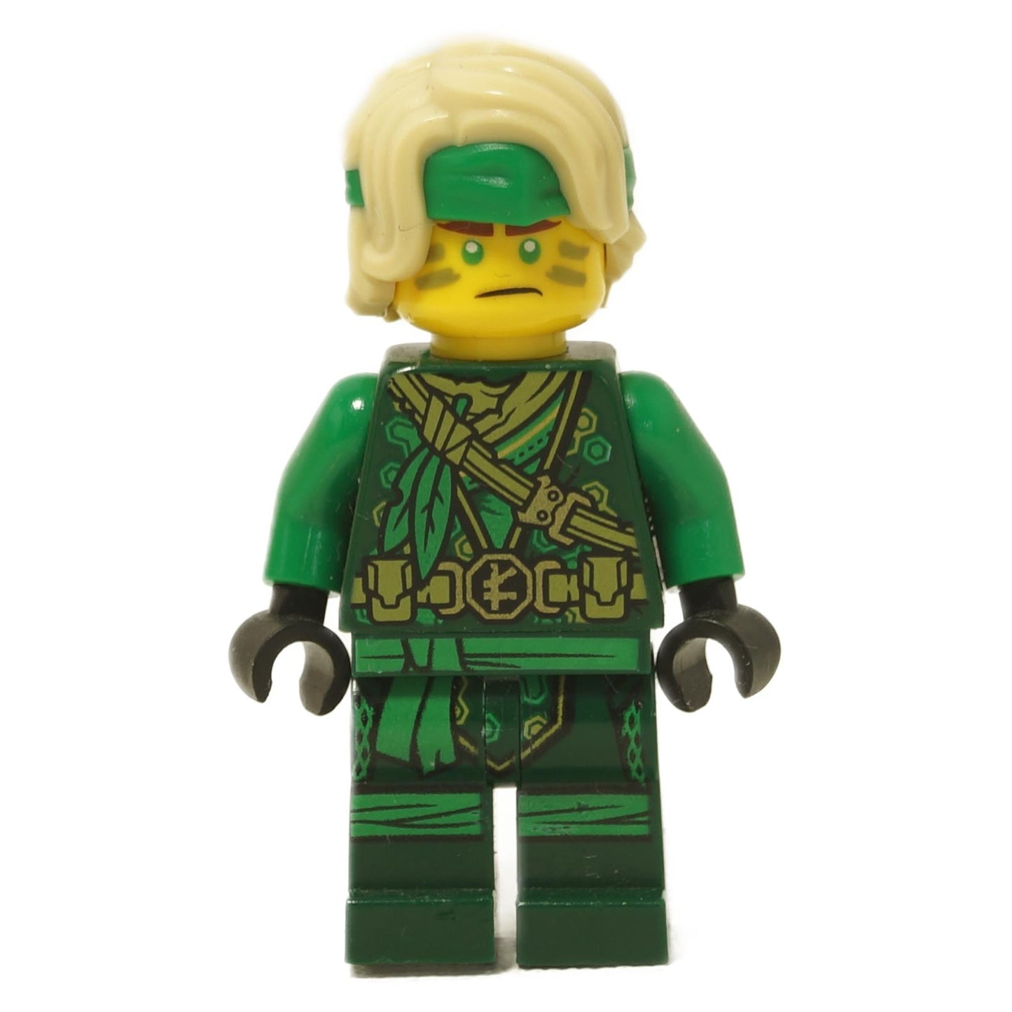LEGO® Lloyd The Island minifigure with blond hair over green bandana and detailed green ninja outfit close-up view