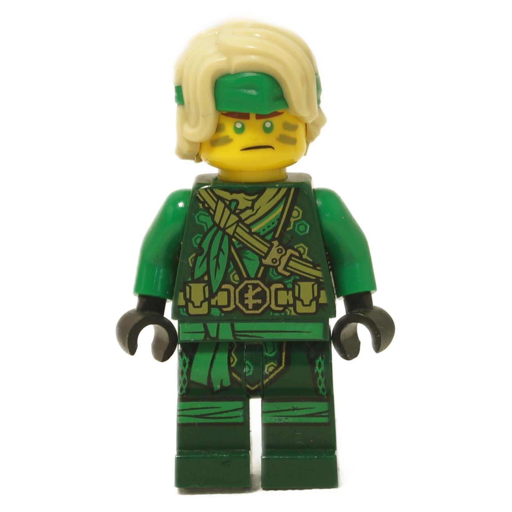 LEGO® Lloyd The Island minifigure with blond hair over green bandana and detailed green ninja outfit close-up view