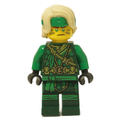 LEGO® Lloyd The Island minifigure with blond hair over green bandana and detailed green ninja outfit close-up view