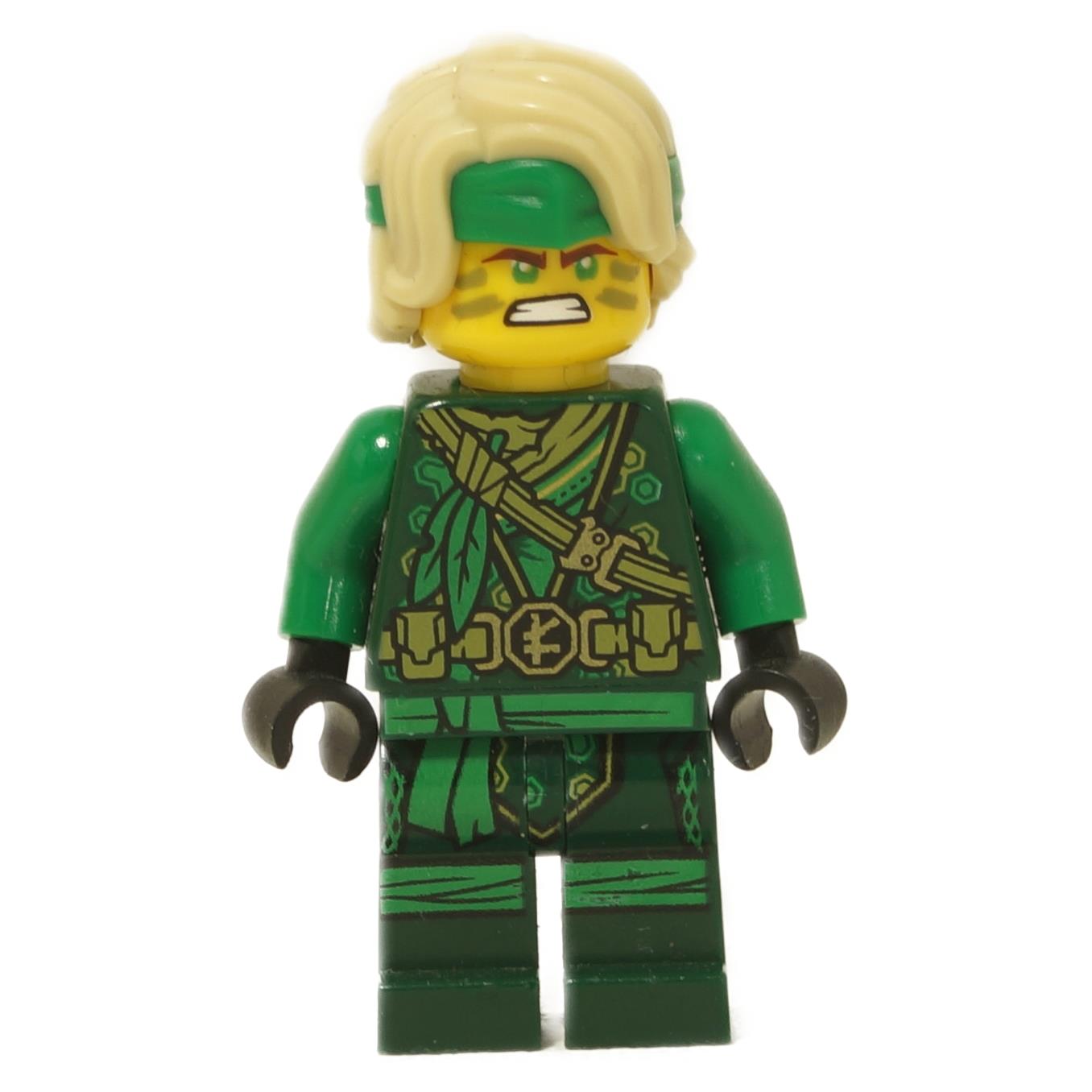 LEGO® NINJAGO Lloyd Minifigure - Green ninja outfit with gold detailing, tactical sash, and blond hairpiece with a green headband.