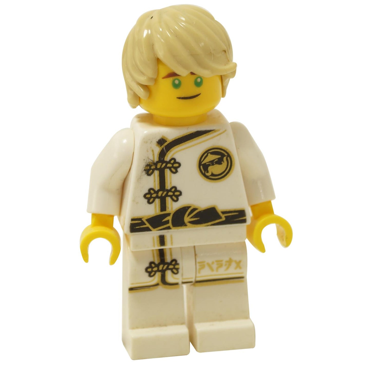 LEGO NINJAGO Lloyd minifigure in a White Wu-Cru Training Gi with gold and black prints, including a black belt and Wu-Cru emblem.