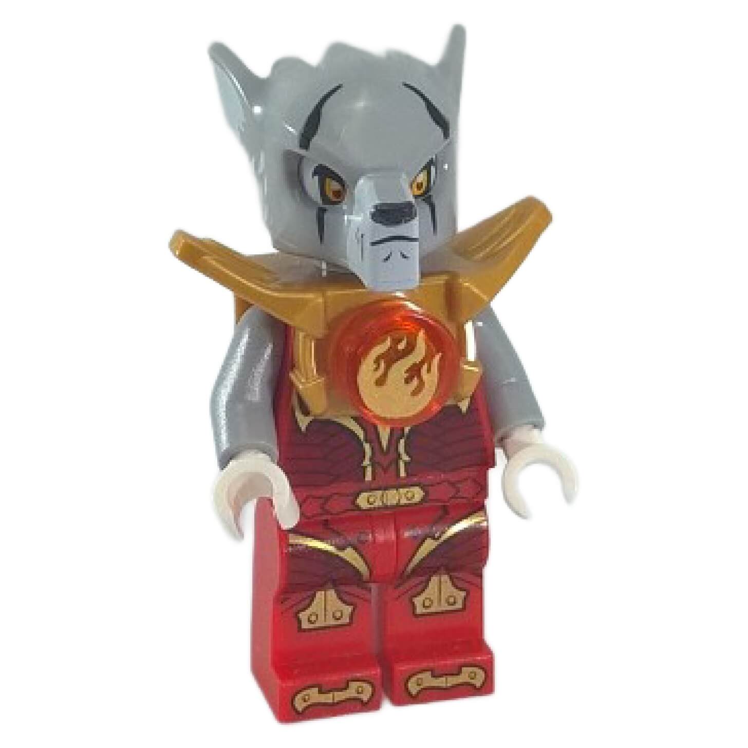 LEGO® Worriz Minifigurka – verze Fire Chi s červenou a zlatou zbrojí a ohnivou Chi koulí