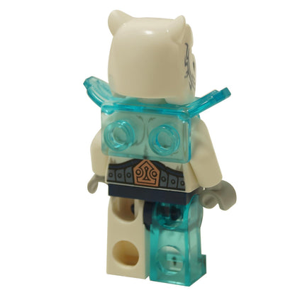Iceklaw minifigure back view with blue armor and white wolf head
