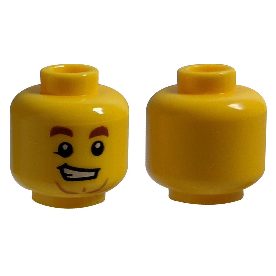 Yellow LEGO head 3626pb2146 with lopsided grin and anchor beard pattern.