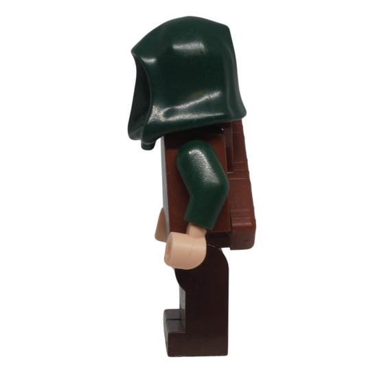 Side view of Mirkwood Elf Archer minifigure lor078 showing the hood, quiver and printed torso