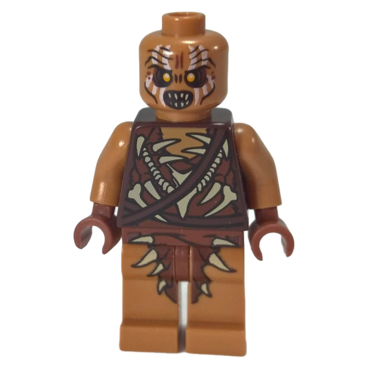 LEGO® Gundabad Orc minifigure with bald head and detailed bone armor, shown from front