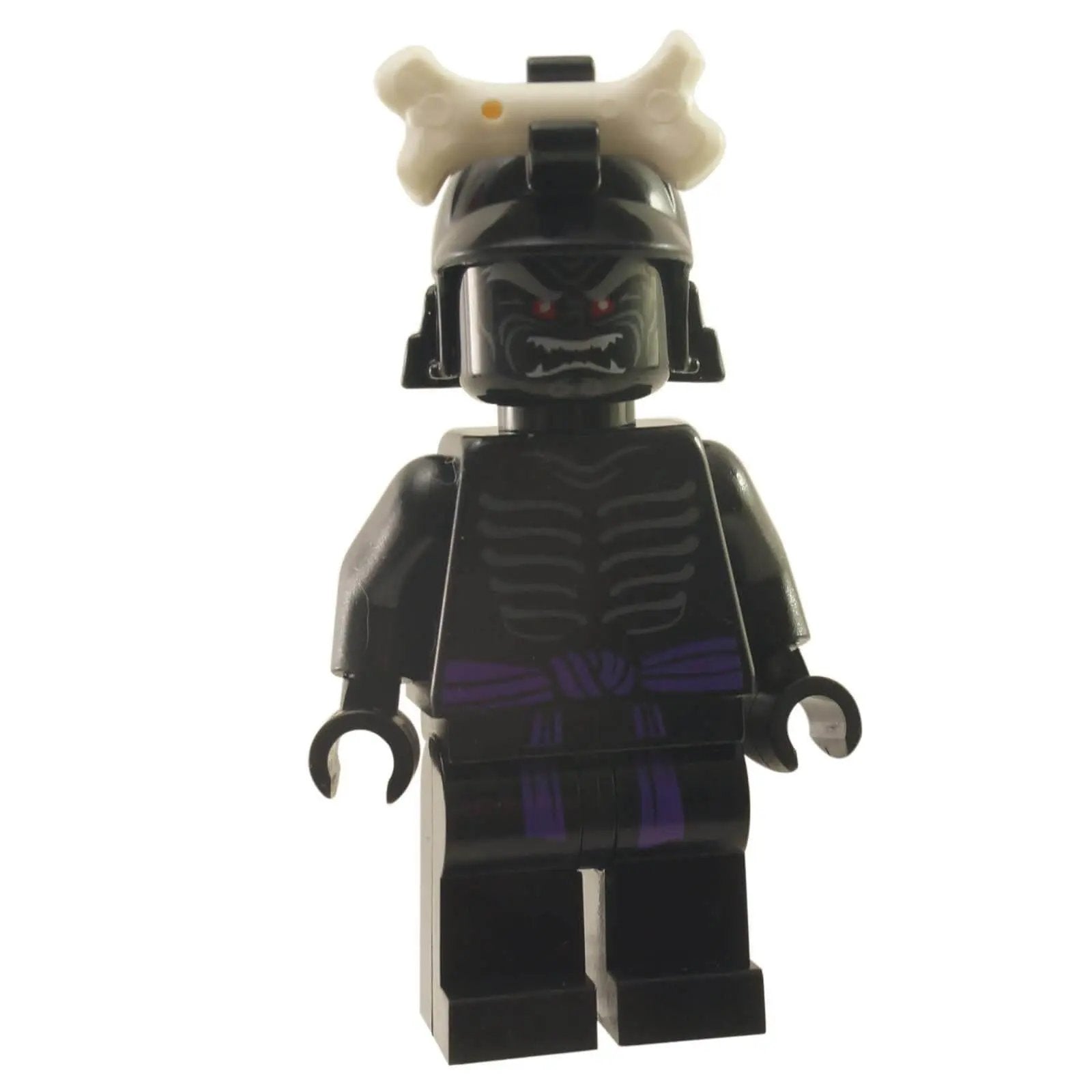 LEGO® NINJAGO Lord Garmadon Legacy minifigure njo596 with black armor print and horned helmet close-up view