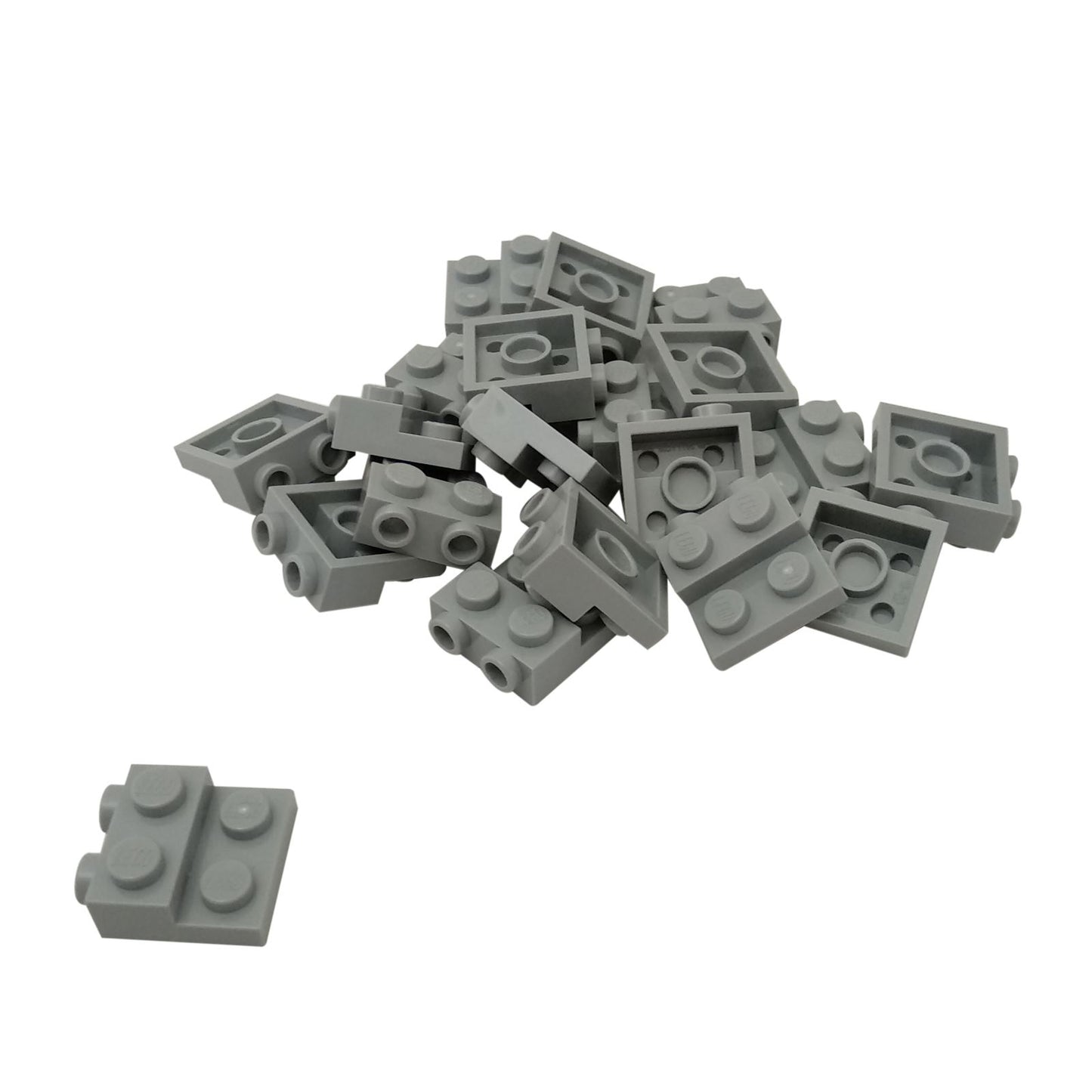 Lot de 20 plăci modificate gri albastru deschis LEGO® 2x2x2/3 cu două studuri laterale, piesa 99206 element de construcție SNOT vedere de aproape