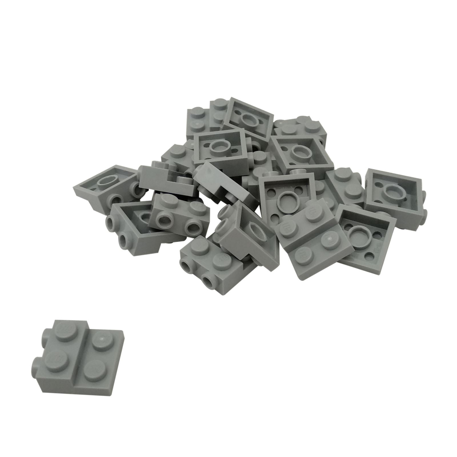 Lot de 20 plăci modificate gri albastru deschis LEGO® 2x2x2/3 cu două studuri laterale, piesa 99206 element de construcție SNOT vedere de aproape