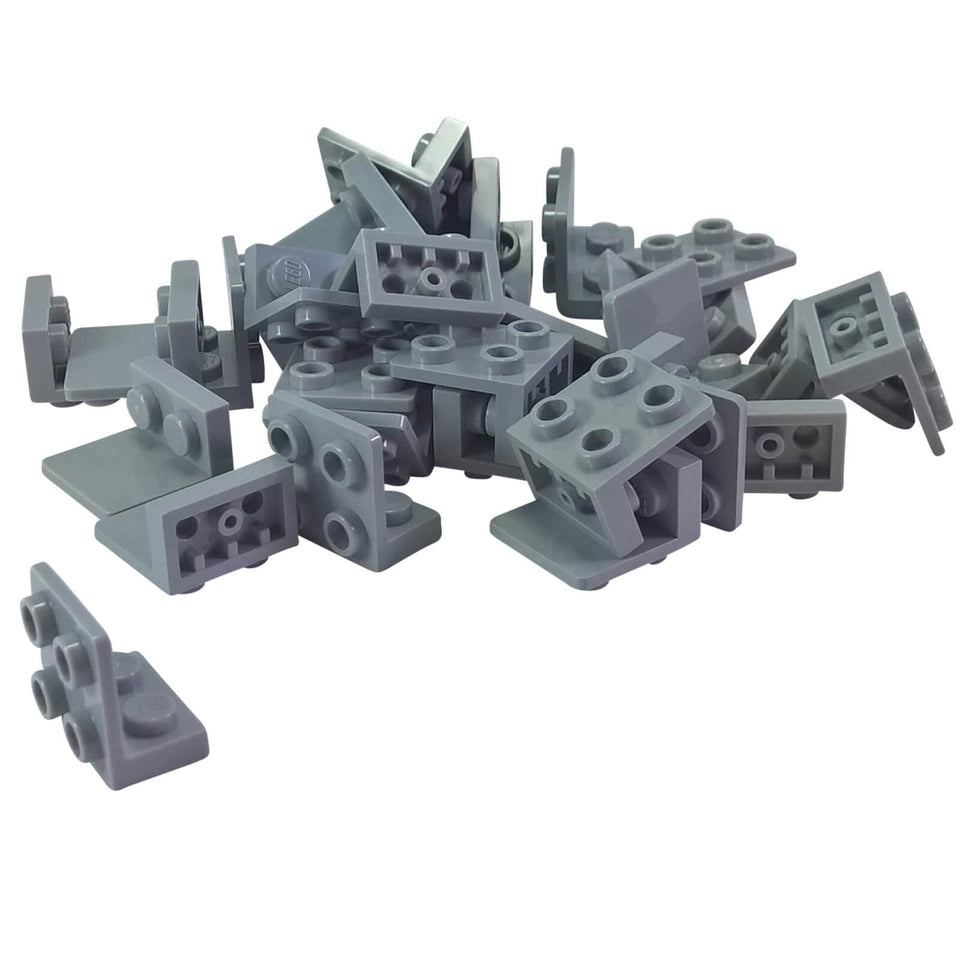 Lot of 50 light bluish gray LEGO® bracket 1x2-2x2 inverted pieces right angle plate element close-up view