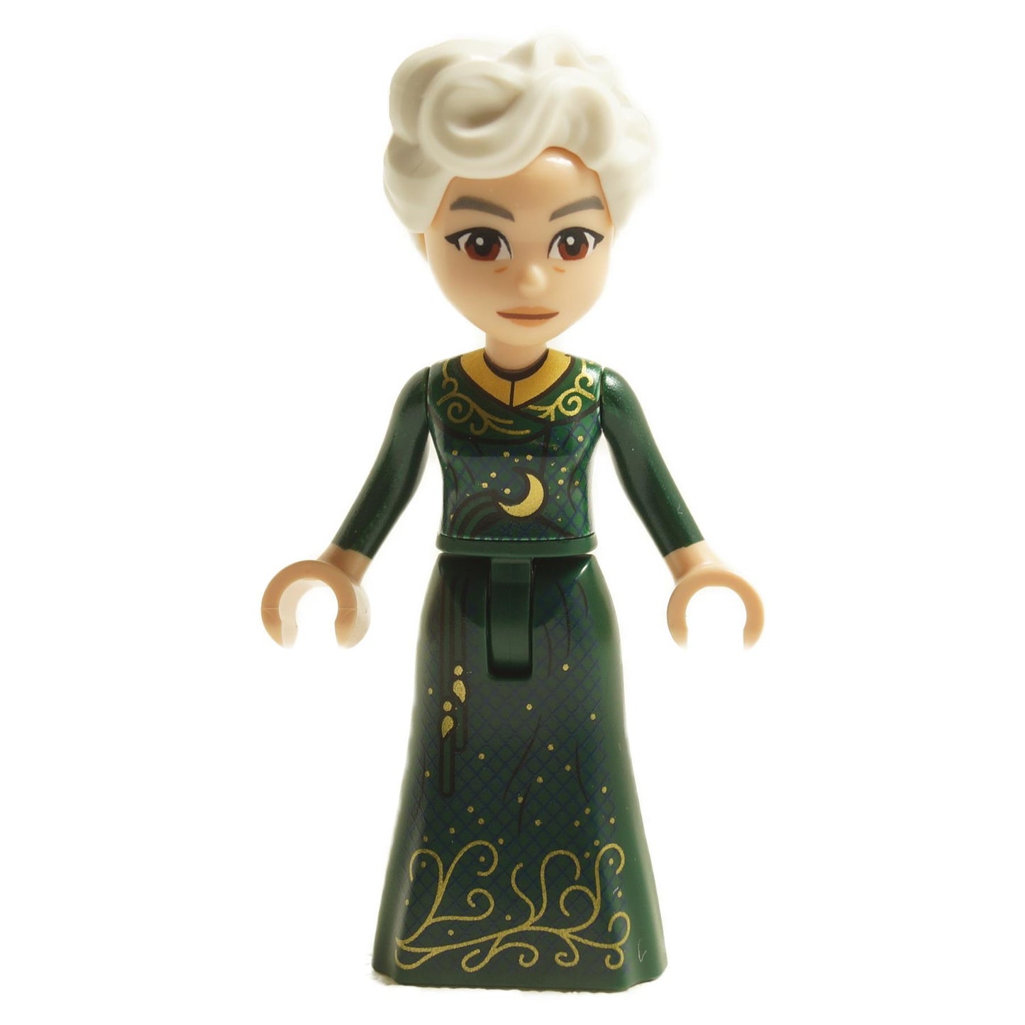 Madame Morrible mini-doll (wck006) in dark green dress with moon motif and gold filigree — Welcome to Emerald City 75684.
