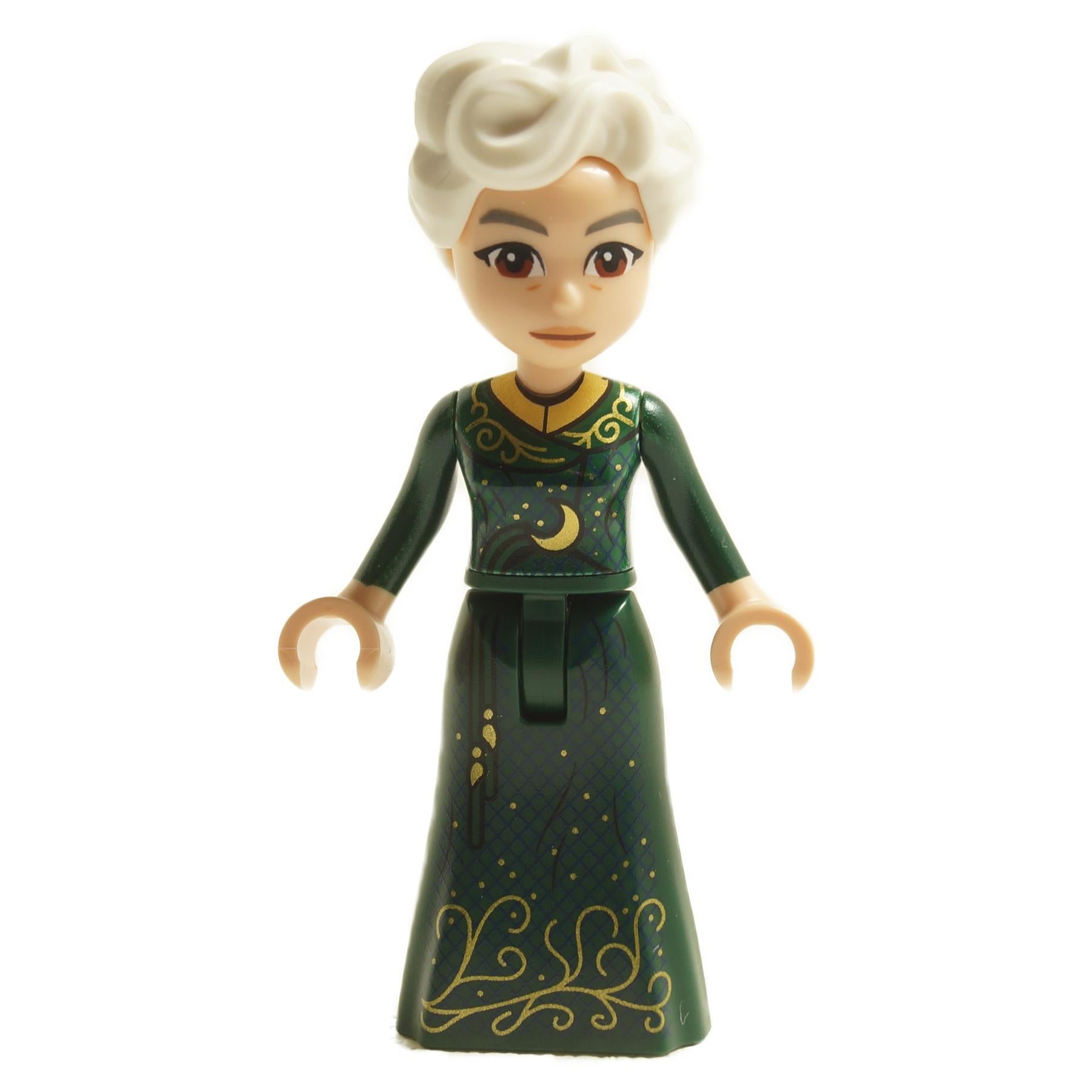 Madame Morrible mini-doll (wck006) in dark green dress with moon motif and gold filigree — Welcome to Emerald City 75684.
