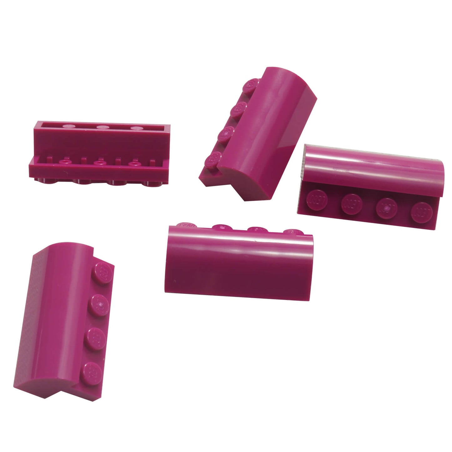 Magenta curved 2x4 slope with recessed studs (6081) for smooth shaping, roofs, and vehicle builds
