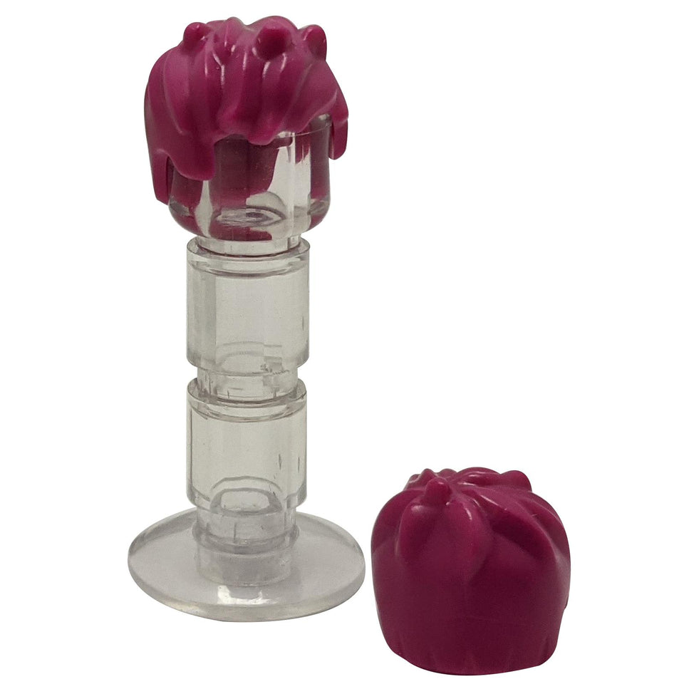 Magenta minifigure hairpiece in short messy style with layered texture and tousled strands