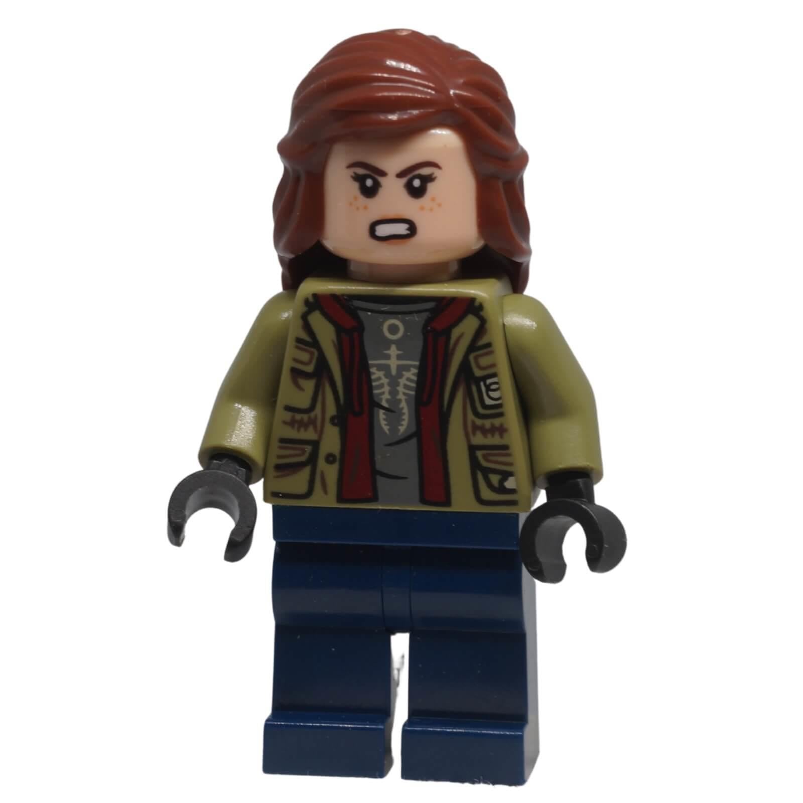Front view of LEGO® Maisie Lockwood minifigure jw088 with determined expression.