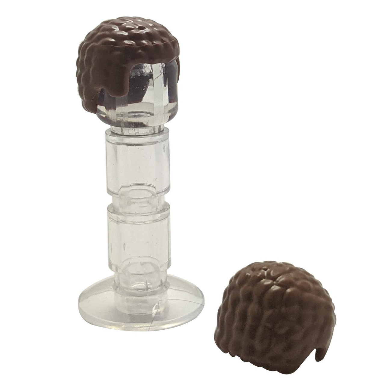 Dark brown LEGO® male hair with rounded coiled texture