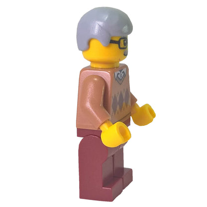 LEGO city male minifigure argyle sweater glasses moustache grey hair cty0786, side profile