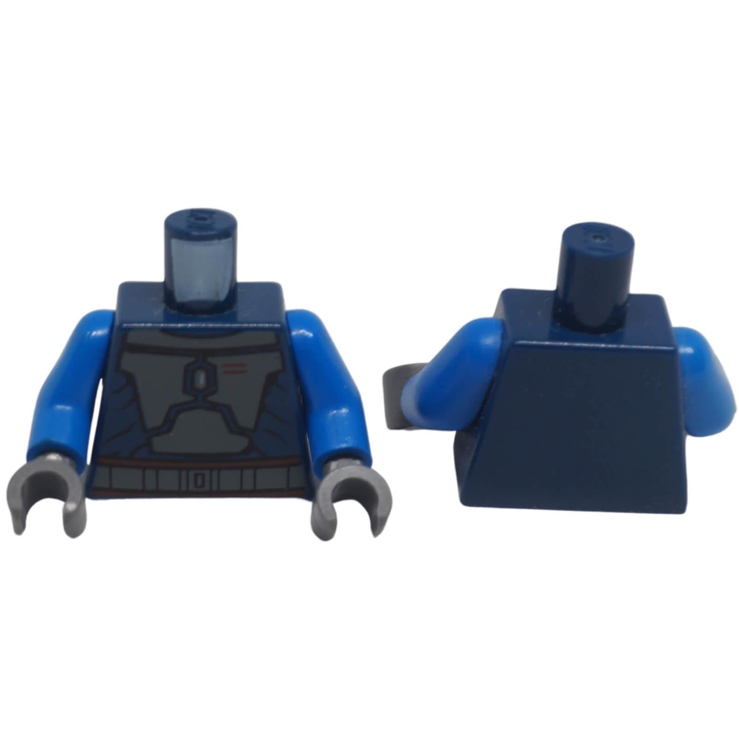 LEGO® Mandalorian Death Watch minifigure torso 973pb0758c01 with dark bluish grey armour plate printing shown from front and back