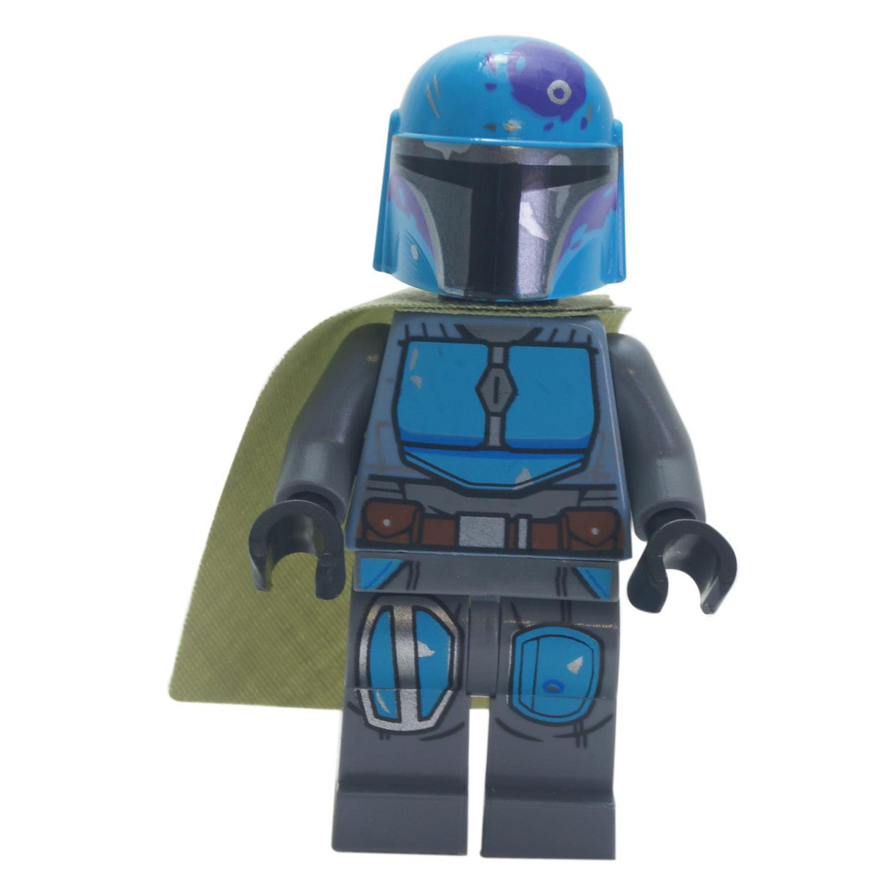 LEGO Star Wars Mandalorian Warrior Dark Azure minifigure sw1080 with olive green cape frontview