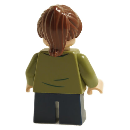 Back view of LEGO Margo minifigure mnn031 showing brown ponytail, glasses and olive jacket
