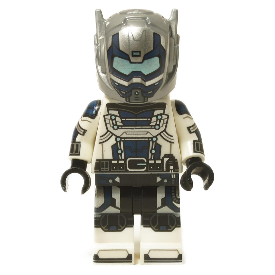 Goliath Marvel minifigure in white and blue armored suit with silver helmet

