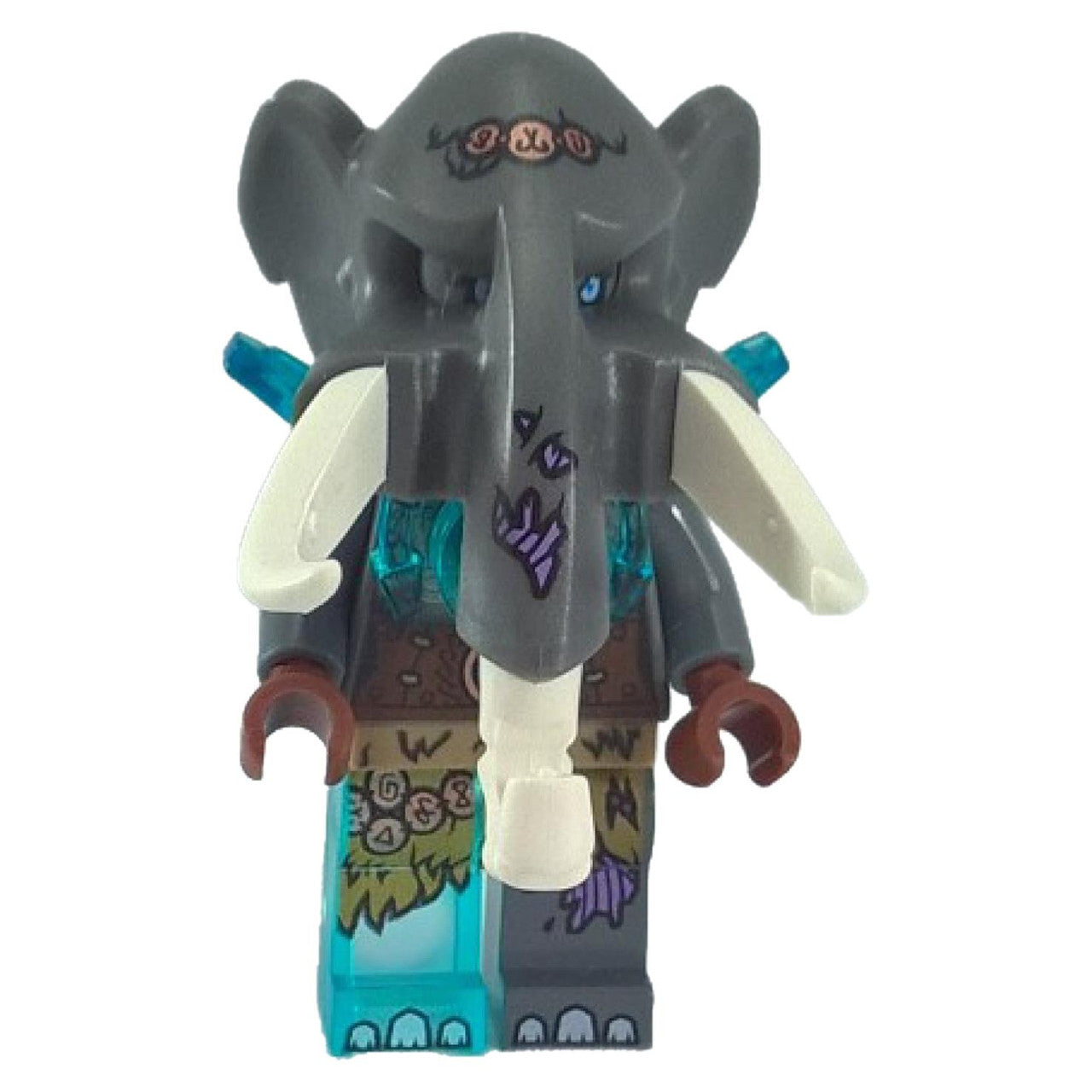 LEGO® Minifigure Legends of Chima Maula com capacete de mamute, armadura de Chi azul translúcido e presas impressas do conjunto 70145