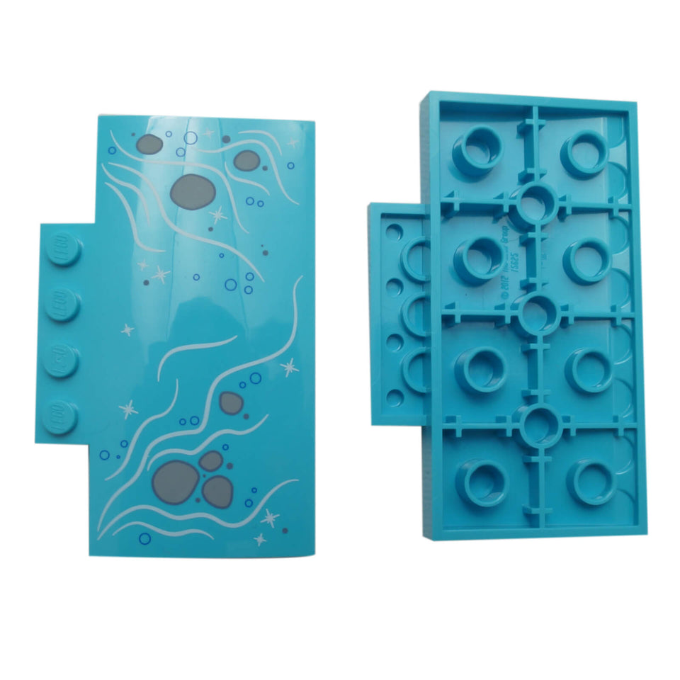 Medium azure LEGO® curved slope 15625pb024 with printed bubbles and light bluish grey rocks