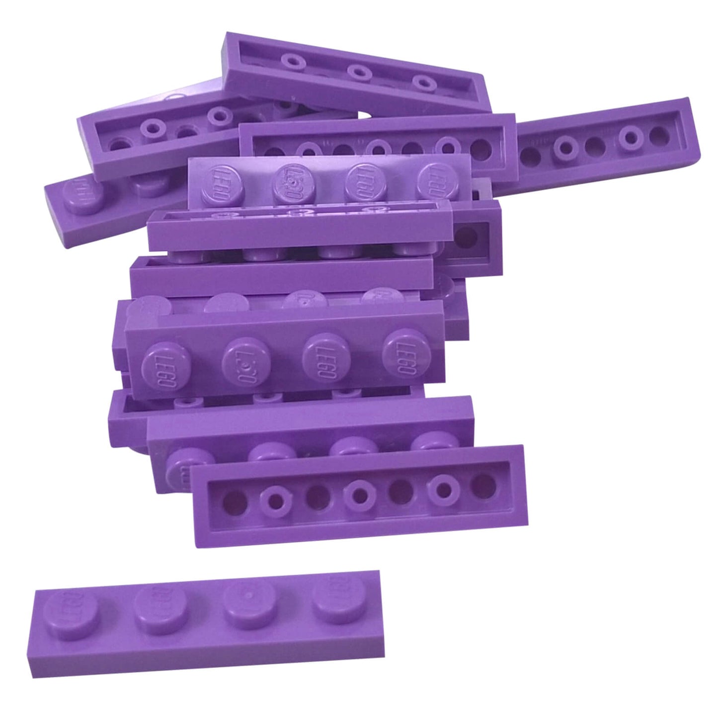Medium lavender 1x4 plate building piece with four studs for detailed minifigure scale builds
