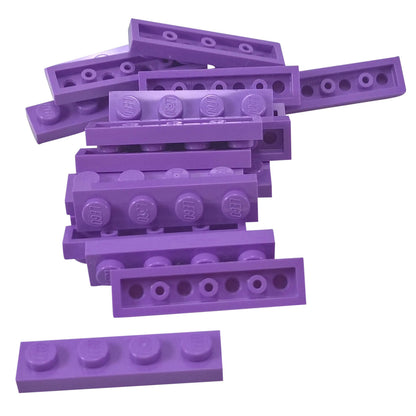 Medium lavender 1x4 plate building piece with four studs for detailed minifigure scale builds
