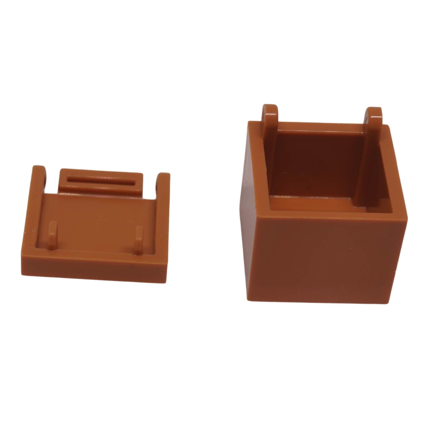 Medium Nougat LEGO 7711 container and 7712 lid shown separated with interior details visible