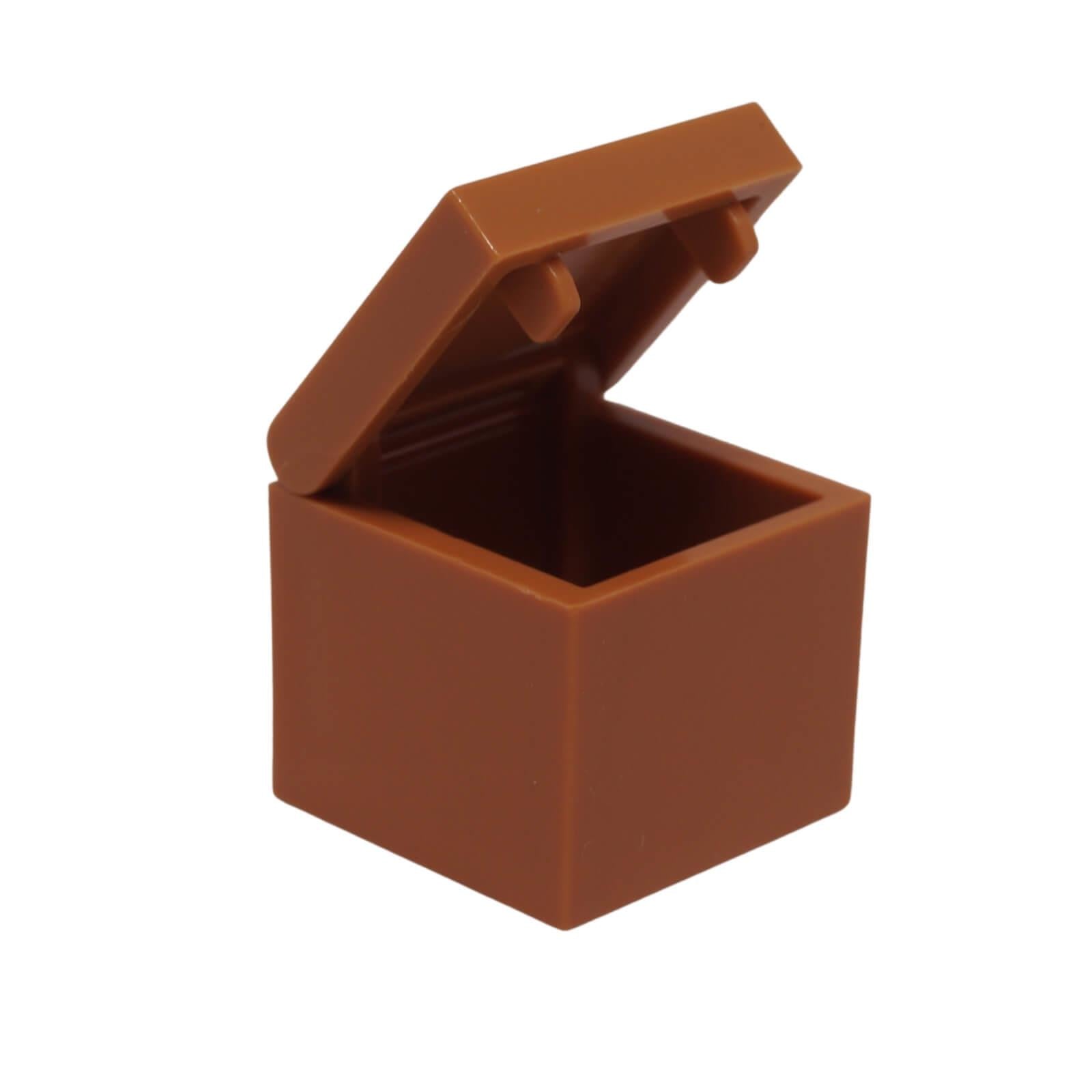 Medium Nougat LEGO 7711 and 7712 hinged container shown assembled with lid open