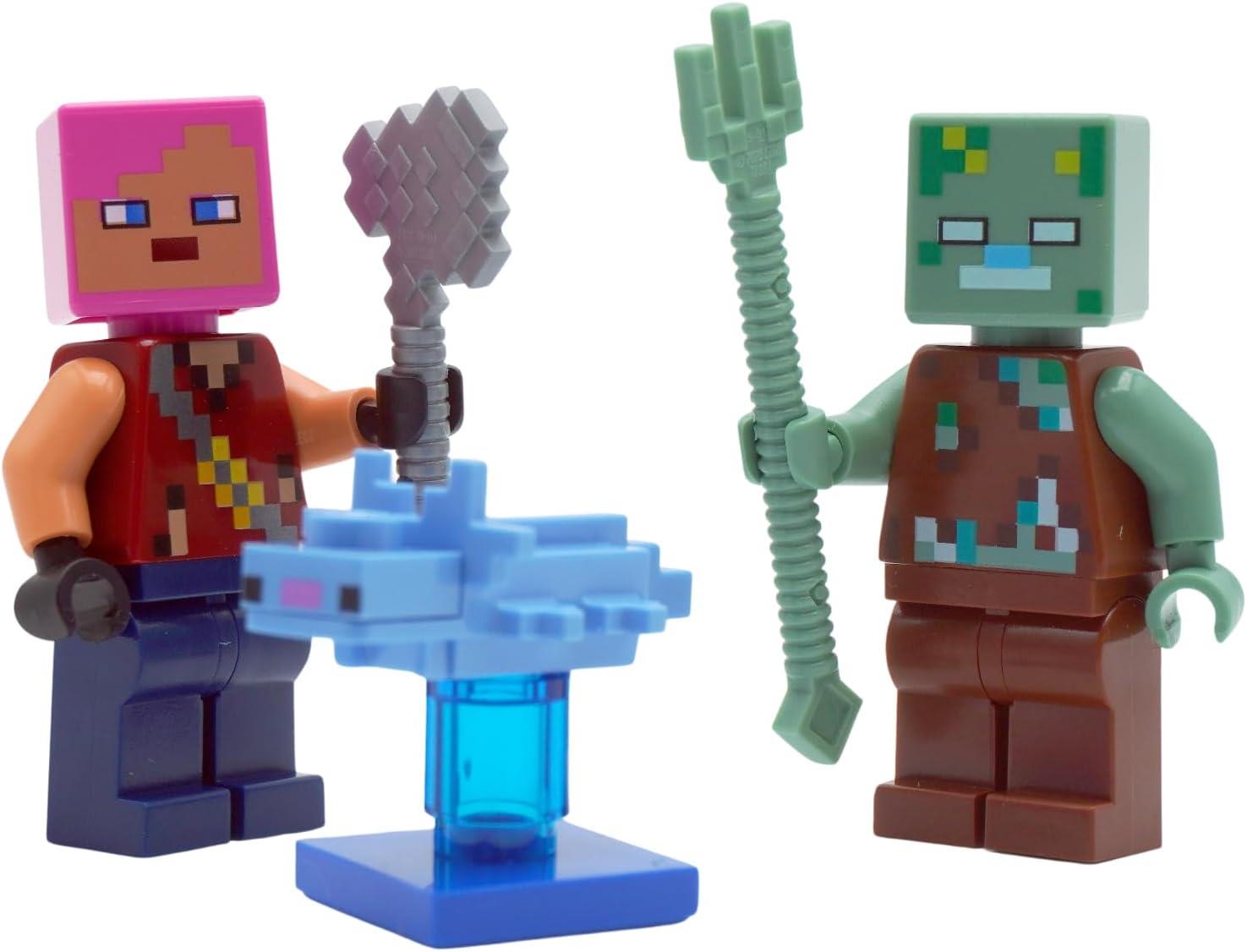 LEGO® Minecraft Adventurer and Castaway minifigures with blue axolotl figure from paperbag set 662303