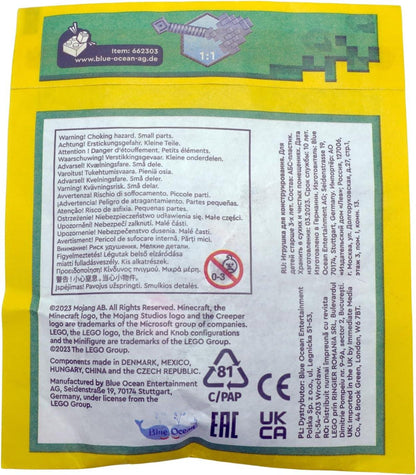 Back view of LEGO® Minecraft Adventurer Castaway and Axolotl paperbag set 662303 packaging