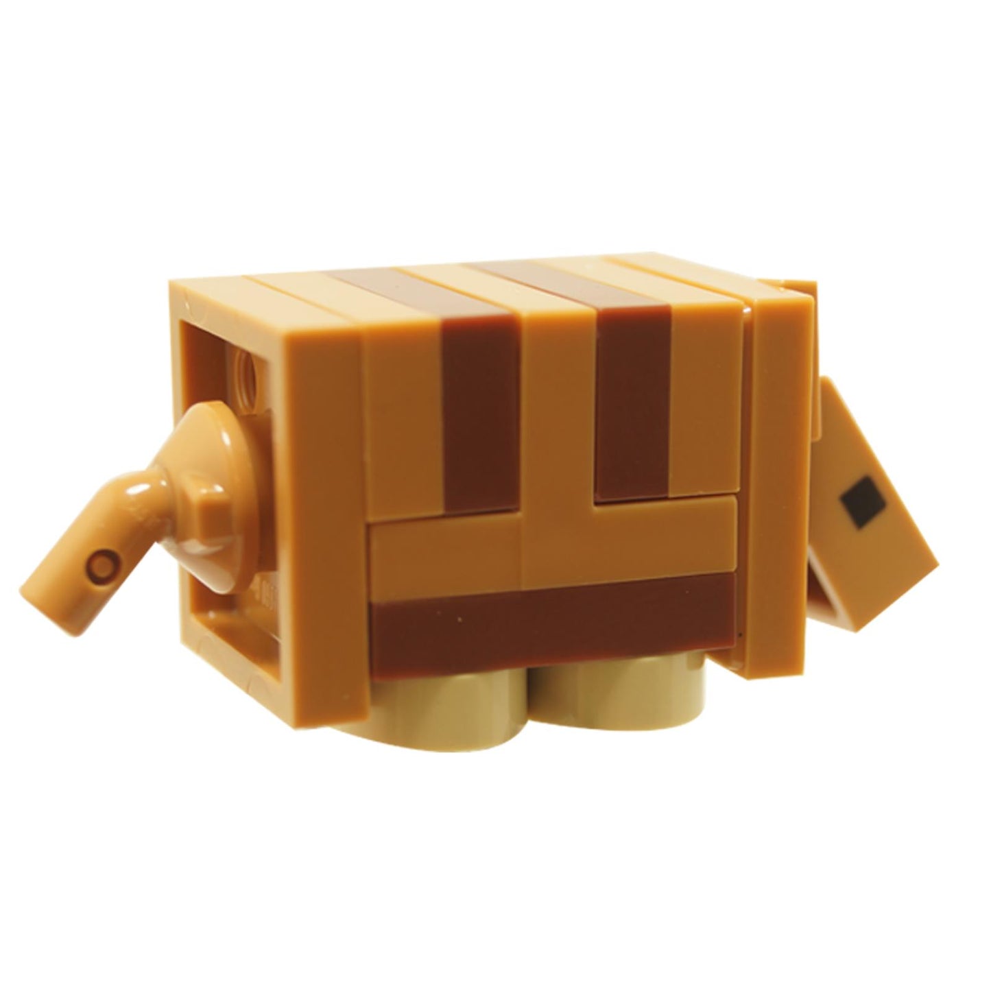Rear view of LEGO Minecraft brick-built armadillo figure showing tan body with dark brown stripe details and blocky pixel-style design
