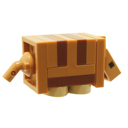 Rear view of LEGO Minecraft brick-built armadillo figure showing tan body with dark brown stripe details and blocky pixel-style design