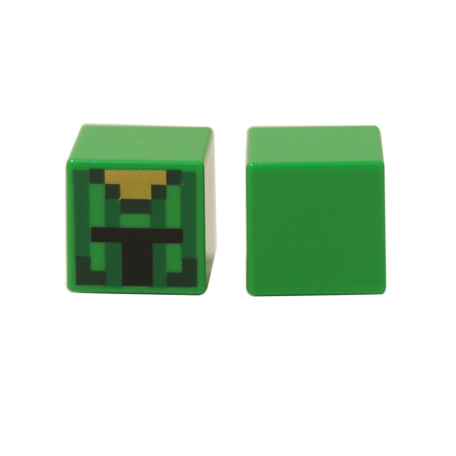 Minecraft cactus knight cube head with green pixel armor face and solid green back
