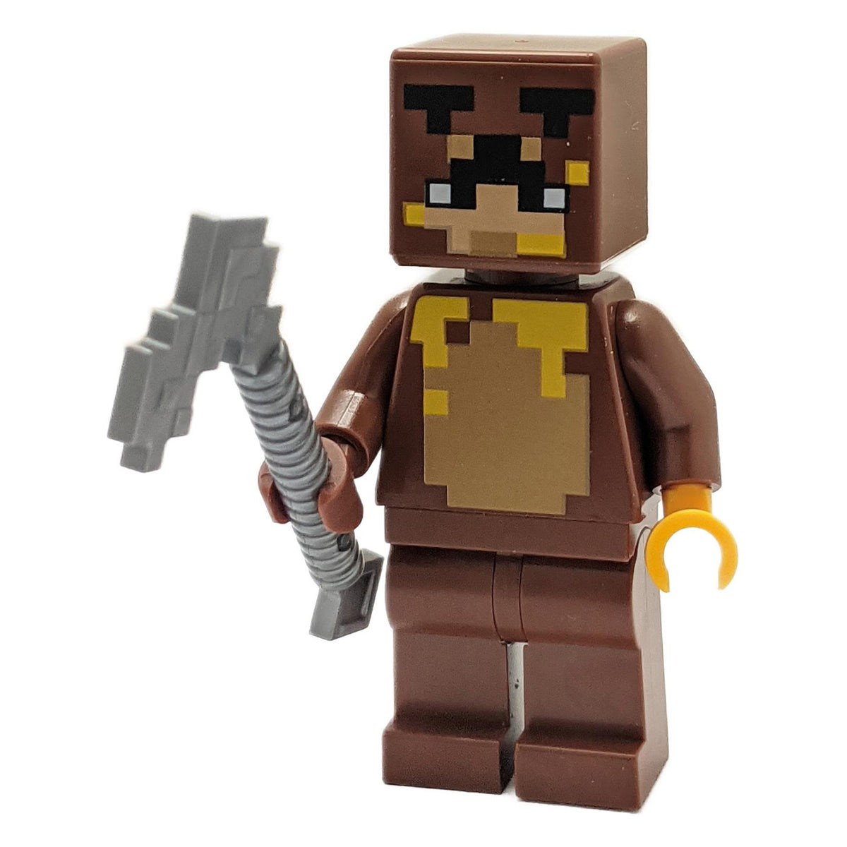 LEGO Minecraft Honey Bear Skin min136 minifigure holding a grey hoe.
