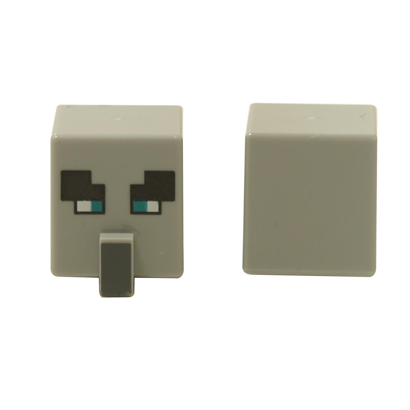 Minecraft Pillager cube head with gray face, large nose and pixelated angry eyebrows
