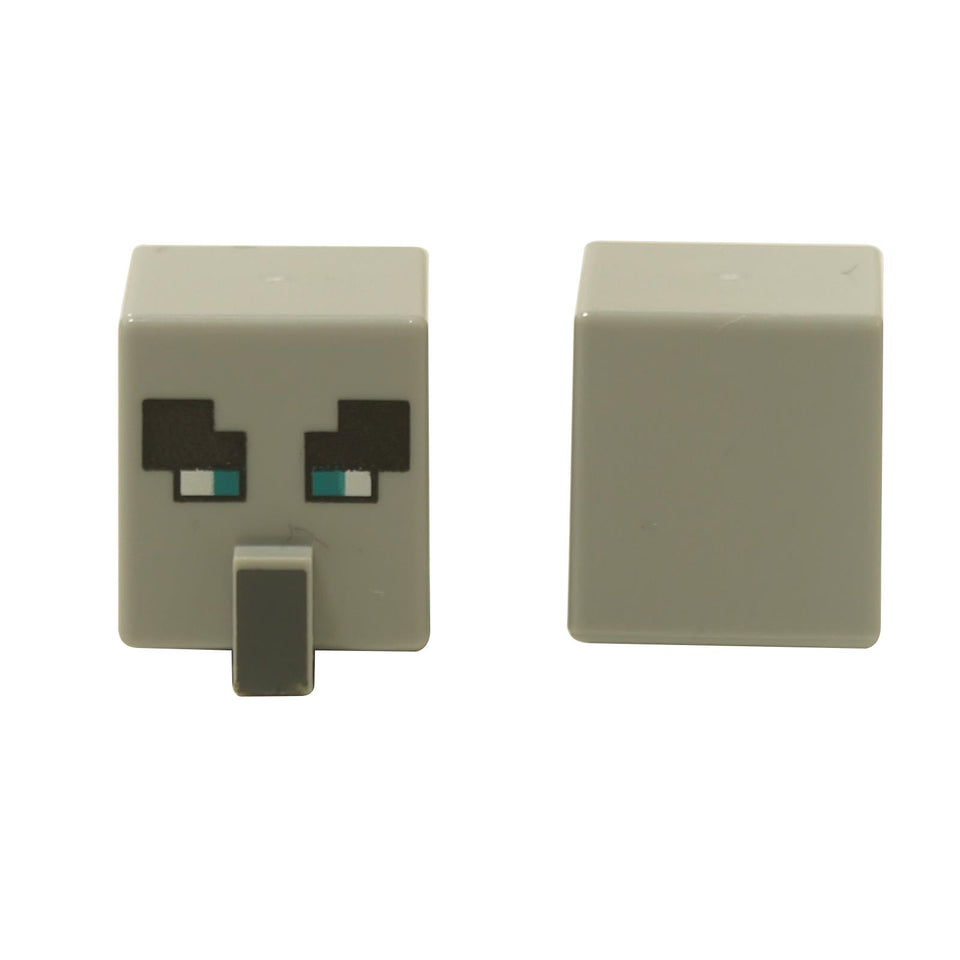 Minecraft Pillager cube head with gray face, large nose and pixelated angry eyebrows

