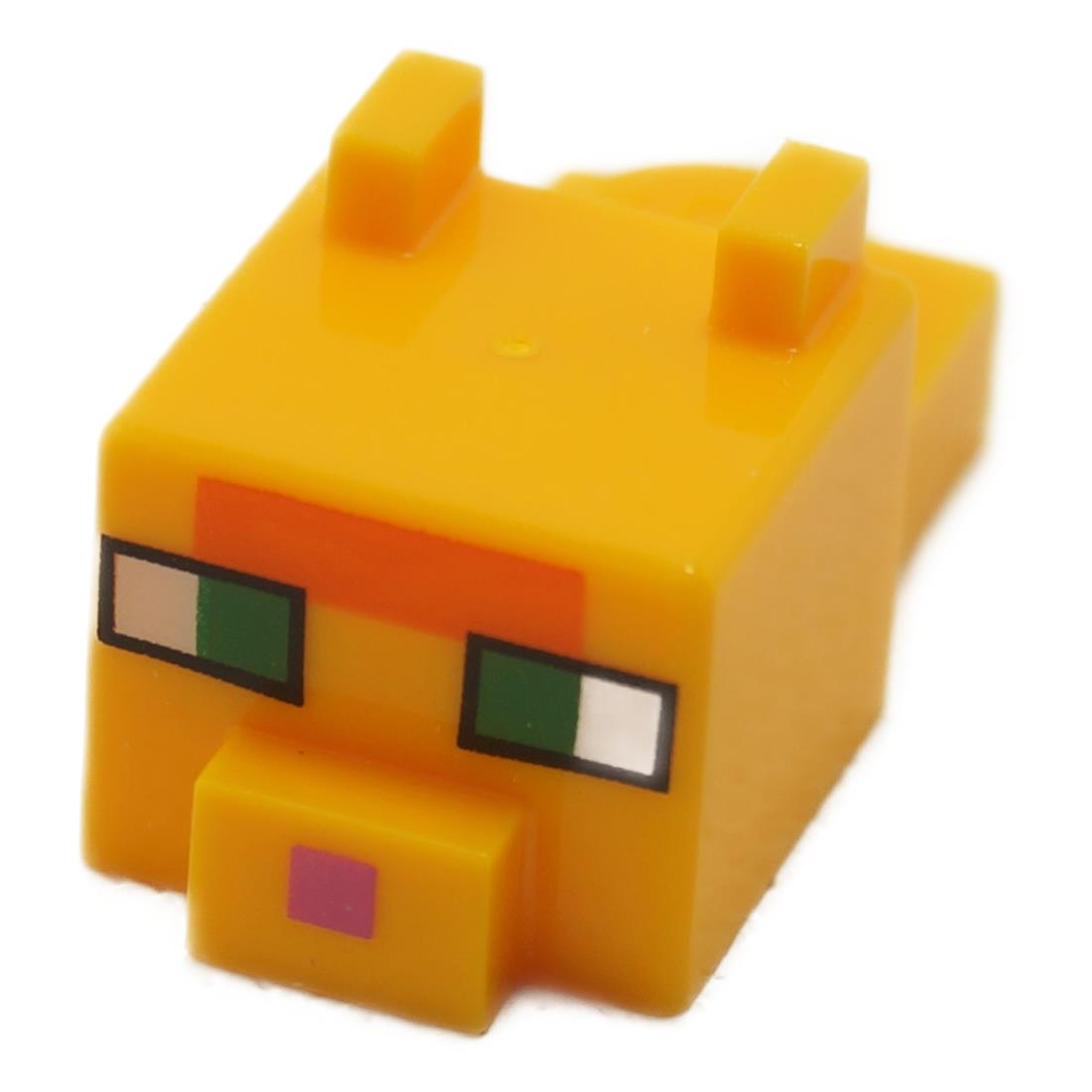 LEGO® Minecraft red cat head element with pixelated face print and square block design close-up view