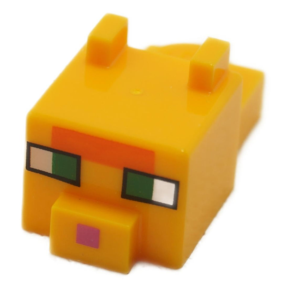 LEGO® Minecraft red cat head element with pixelated face print and square block design close-up view