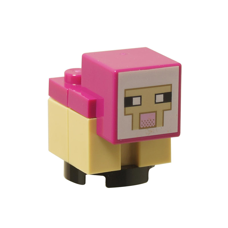 Minecraft Sheep Lamb – Brick-built sheep with magenta pixel head and tan legs in block-style design