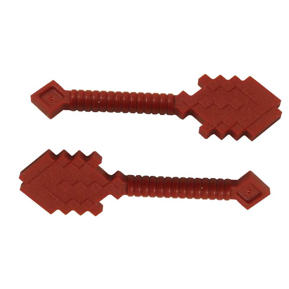 Dark Red LEGO® Minecraft Shovel (18791) shown from two angles, a unique pixelated tool for fantasy or Nether-themed MOCs.
