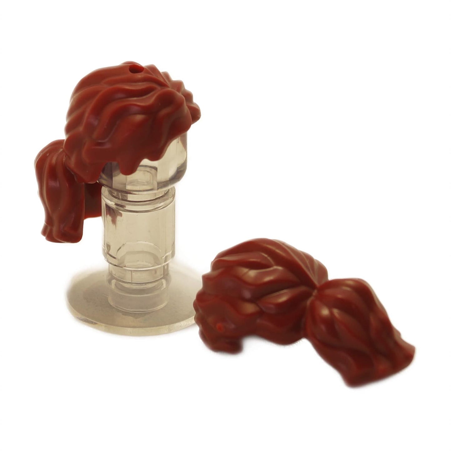 LEGO® mini-doll hair female tousled with long loose ponytail and top hole 6977 in dark red
