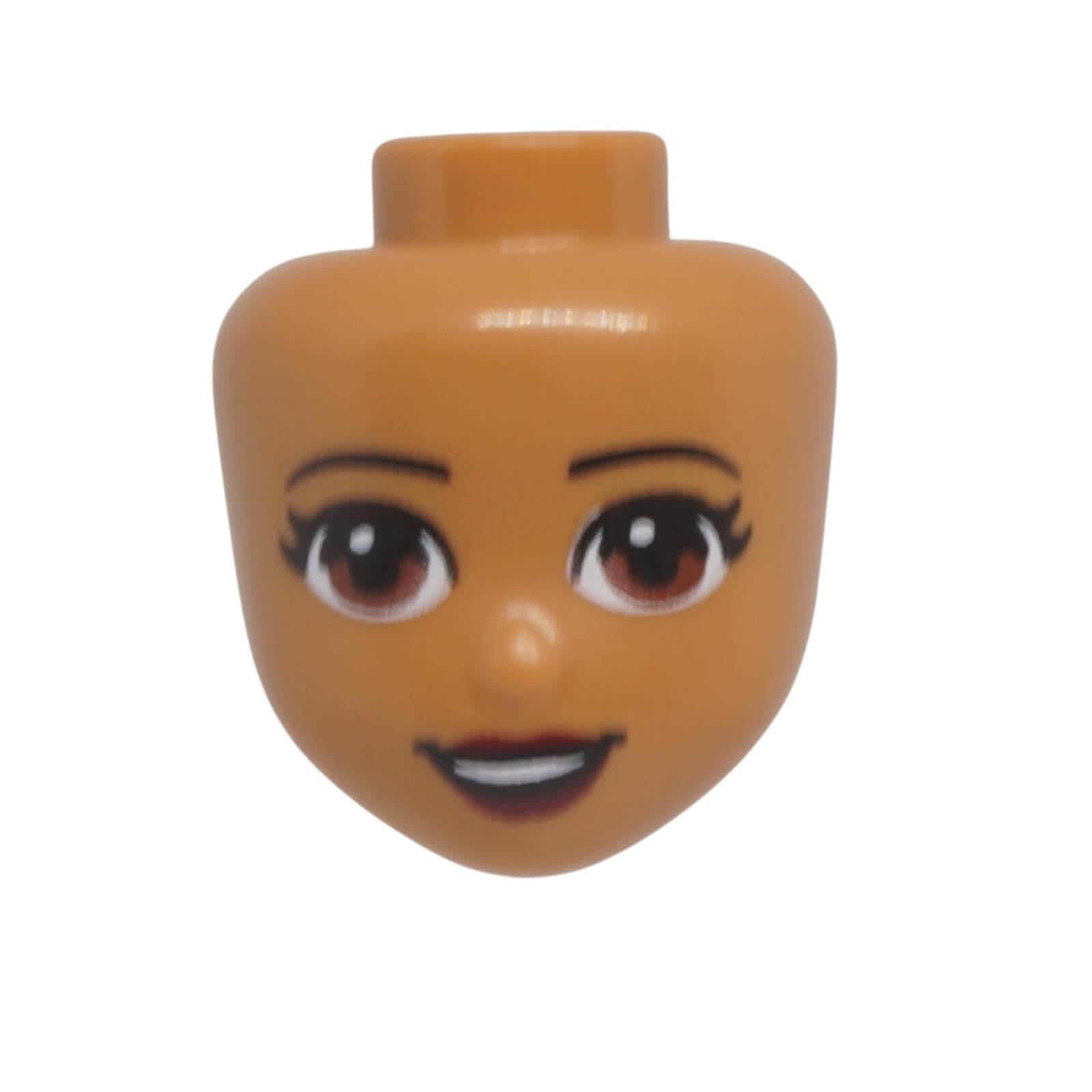 LEGO® Friends mini-doll head 37591 with reddish brown eyes, dark red lips and open mouth smile