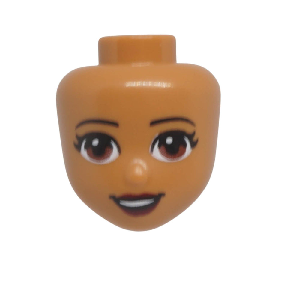 LEGO® Friends mini-doll head 37591 with reddish brown eyes, dark red lips and open mouth smile