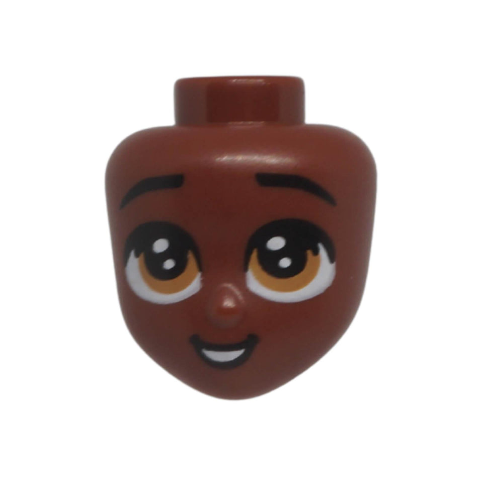 LEGO® Friends mini-doll head 83507 with black eyebrows, large medium nougat eyes and an open smiling expression.