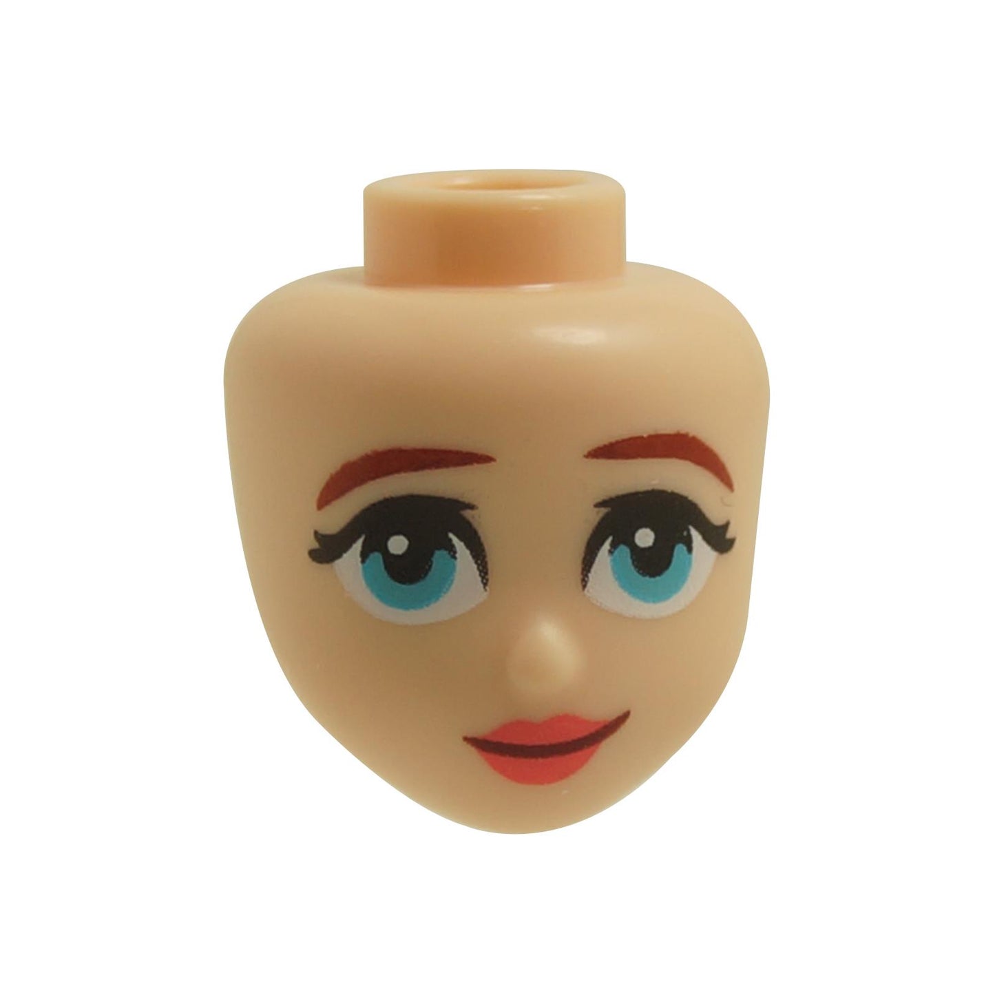 LEGO mini doll head with blue eyes and red lips